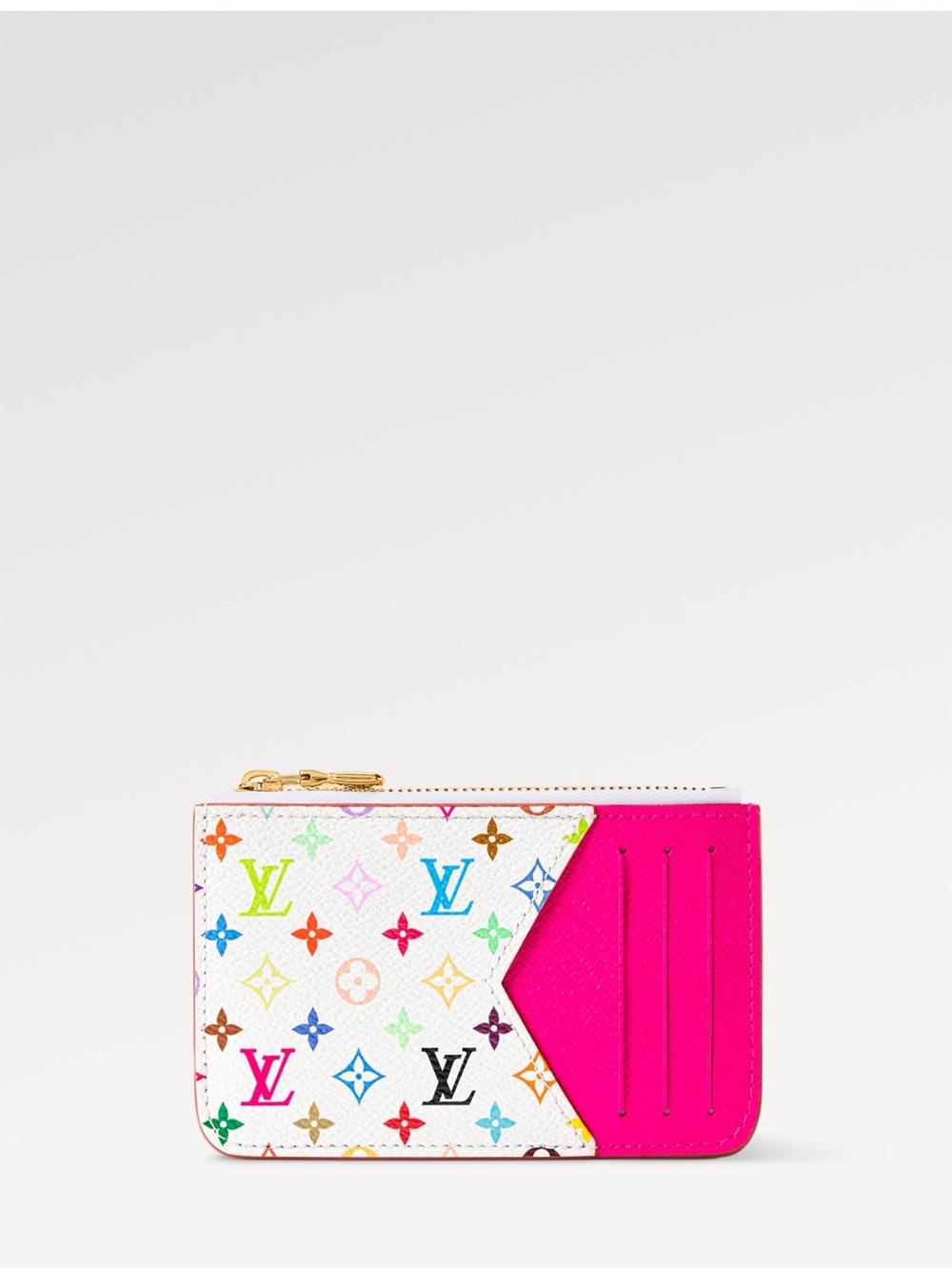 Louis Vuitton White Multicolor Monogram Card Holder with Pink Accent